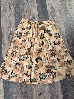 ModCloth Beige Skirt with Black Skeleton Print